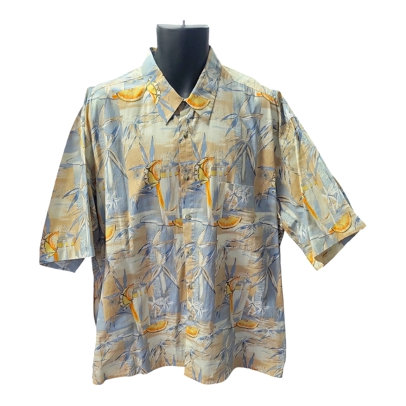 Vintage Blue Pierre Cardin 100% Cotton Hawaiian Shirt Made Korea |Size 2 X-Large - Picture 1 of 8